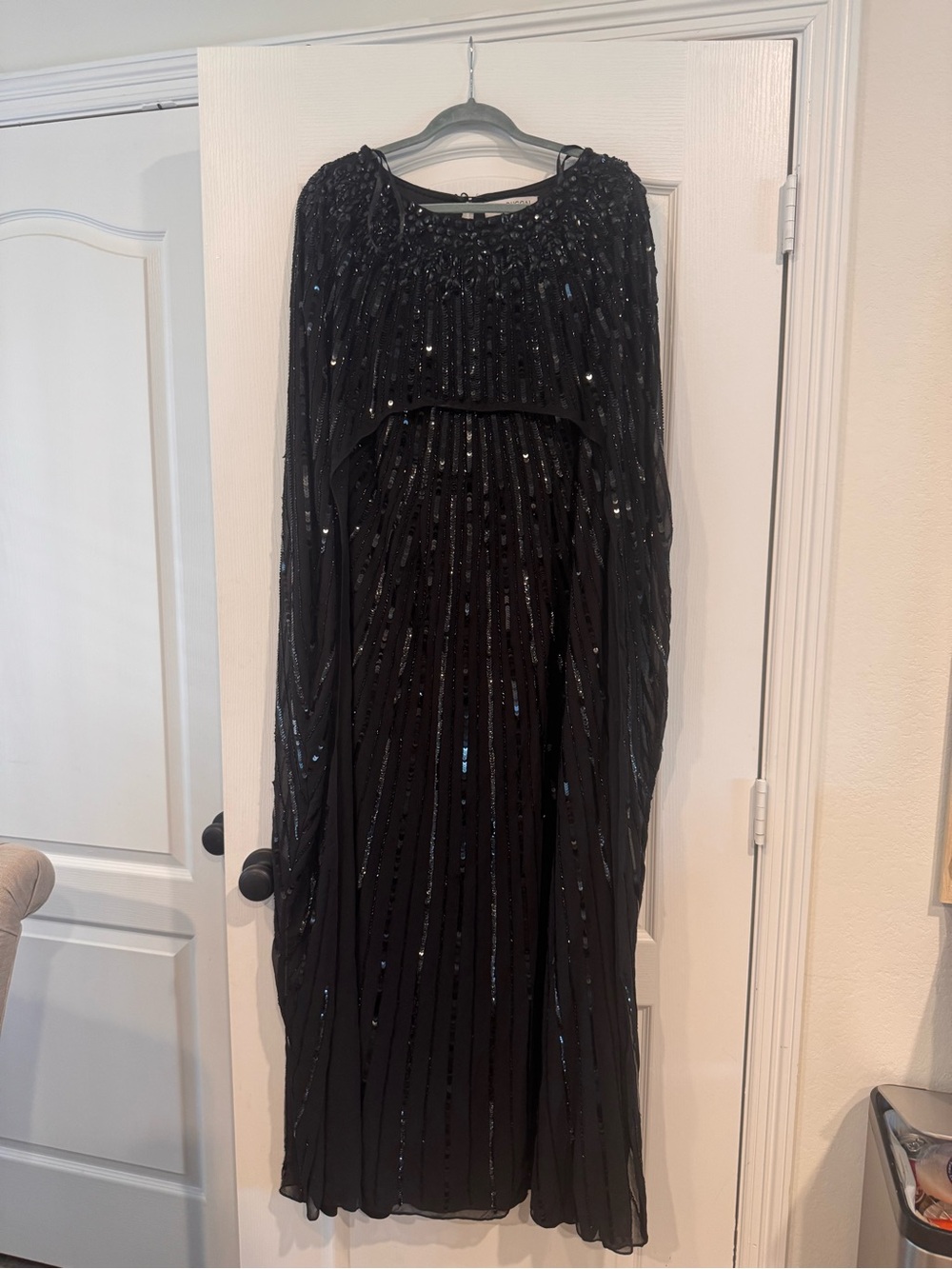 Mac Duggal Black Sequin Maxi Gown with Cape Overlay - Picture 4 of 6